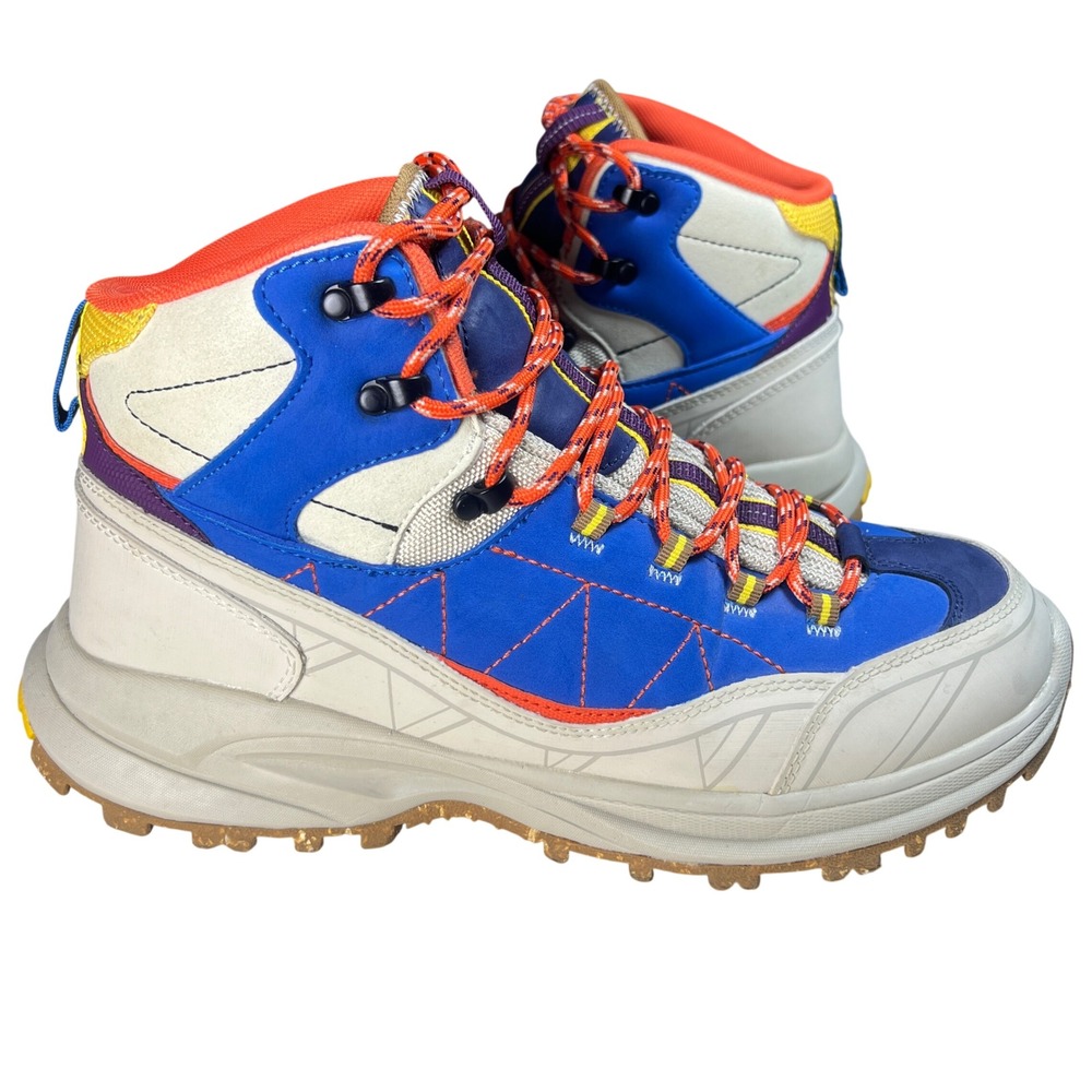Zara Men's Hiking Boots High Top Lace Up Size 44 Blue Orange Yellow Chunky Sole - Picture 12 of 12